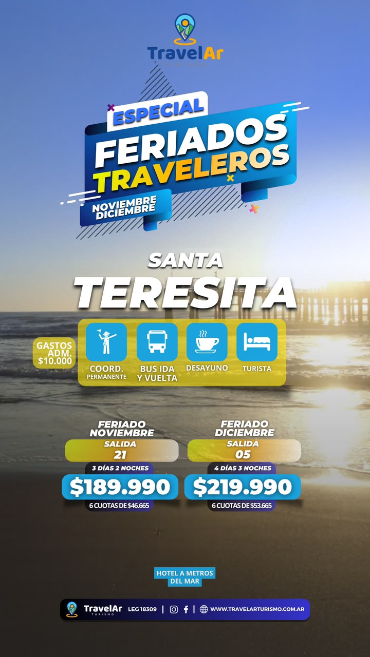 Santa Teresita Feriados Noviembre Diciembre