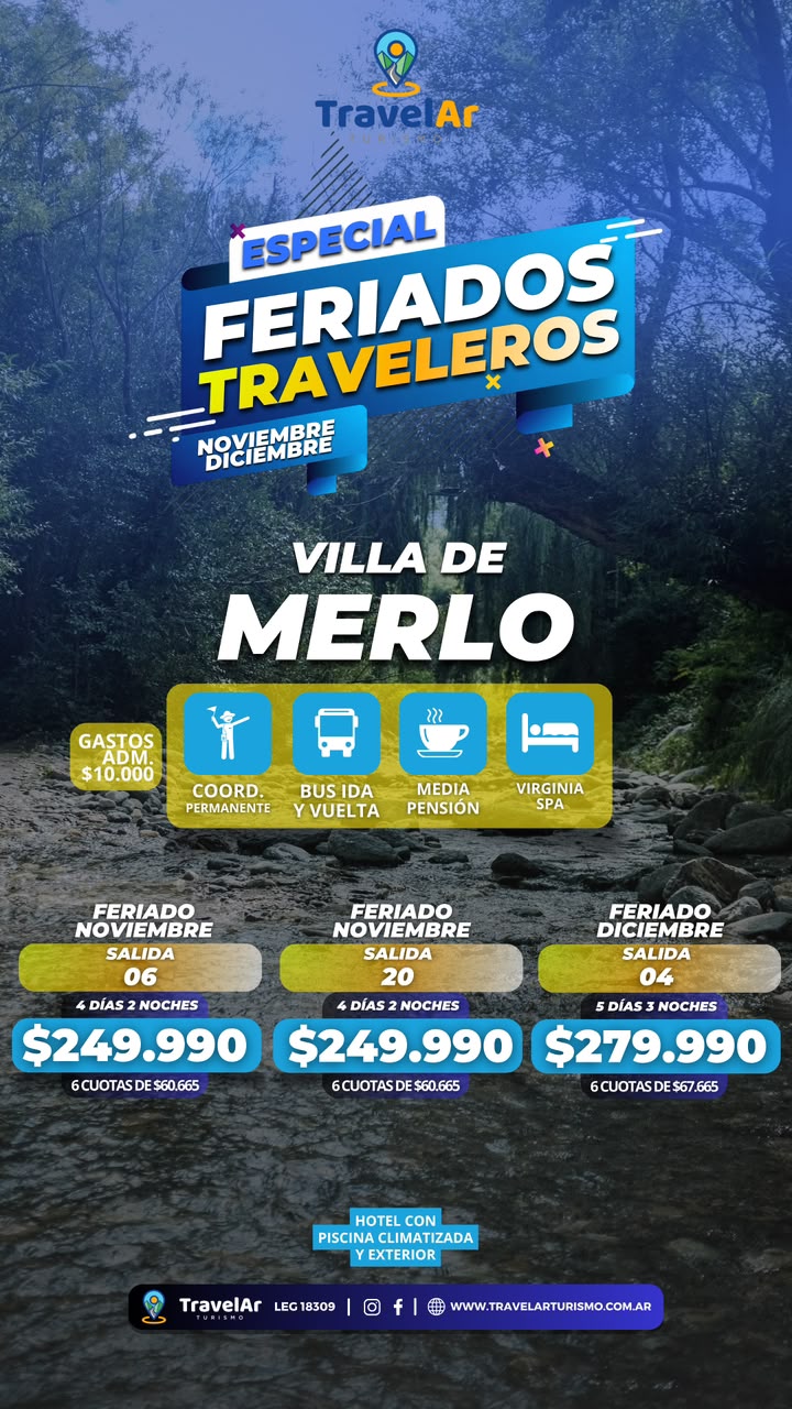 Villa de Merlo Feriados Noviembre Diciembre
